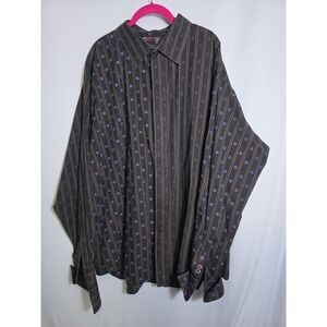 Coogi Luxe Shirt Mens 3XL Brown Blue Geometric Button Up Long Sleeve
